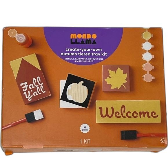 Mondo Llama Kids & Adults Create Your Own Autumn Tiered Tray Fall Craft Kit New! - Picture 8 of 12